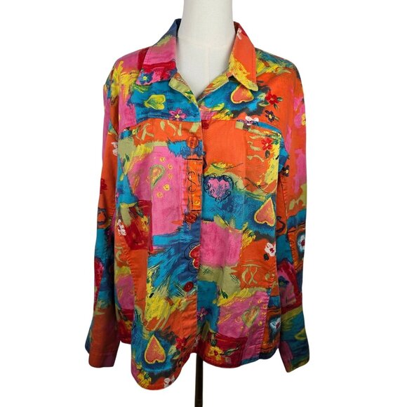 Coldwater Creek Jacket Shacket 2X Colorful Abstract Button-Down Artsy Dopamine - Picture 1 of 8